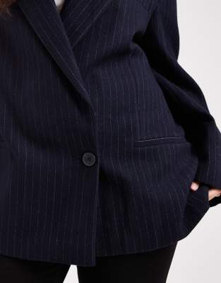 Asos Curve Asos Design Curve Wool Blend Pinstriped Formal Blazer In Multi