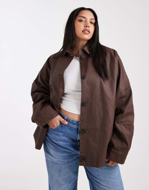 ASOS DESIGN Curve wax harrington jacket in chocolate
