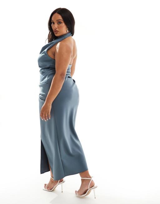 ASOS DESIGN Curve wrap around halter neck midi dress in petrol blue in  scuba-style fabric | ASOS