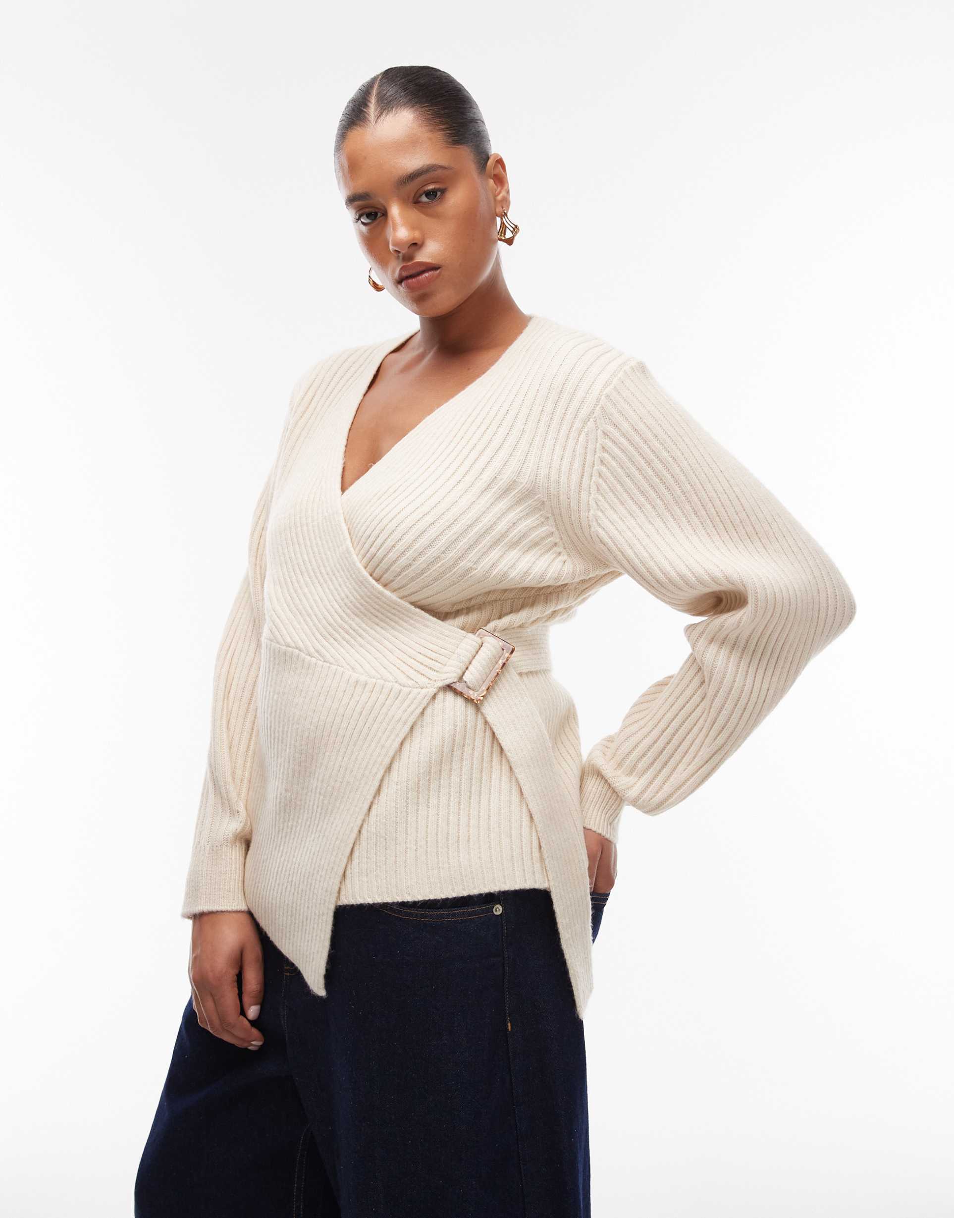 asos design curve wrap cardigan in oatmeal