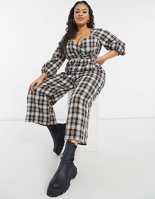 curve wrap crinkle jumpsuit in check 