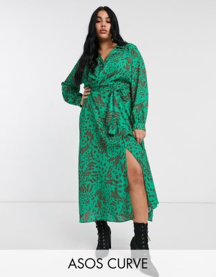 asos green animal print dress