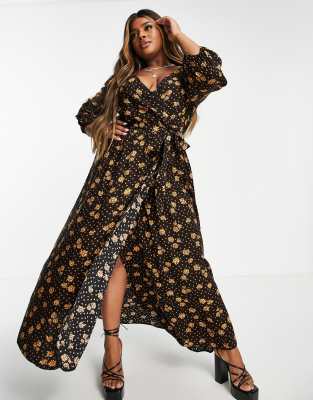 ASOS DESIGN Curve wrap front midi dress in floral and spot print | ASOS