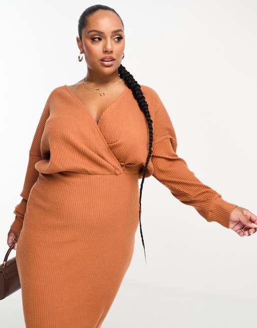 strapless open back dress Wholesale Wrap Front & Back Fine Knit Ribbed Midi Dress With Belt –  Stylewise Direct main image 0