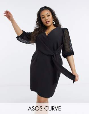 lipsy dobby sleeve wrap dress