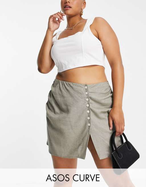 Plus size khaki skirt hotsell button up