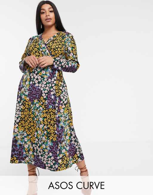 ASOS DESIGN Curve wrap maxi dress in mixed daisy print