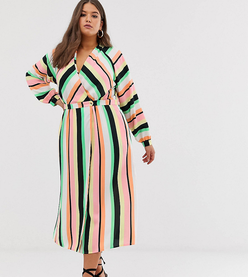 ASOS DESIGN Curve wrap maxi dress in stripe-Multi