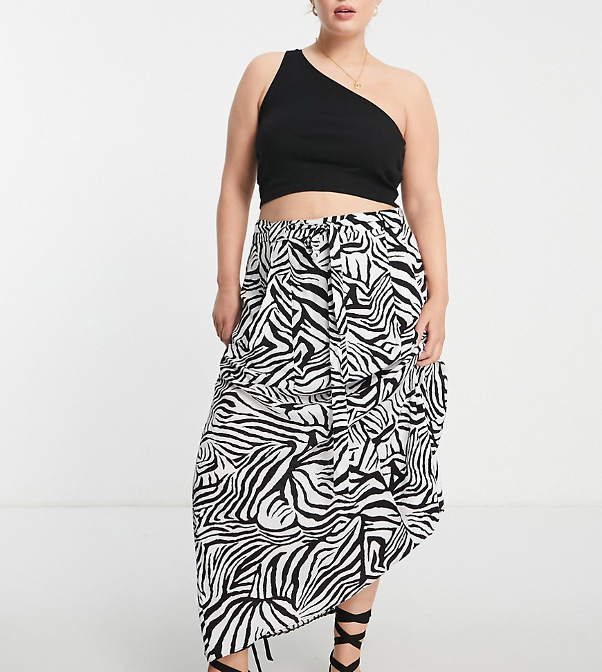 ASOS DESIGN Curve wrap maxi skirt with pockets in mono zebra print-Multi