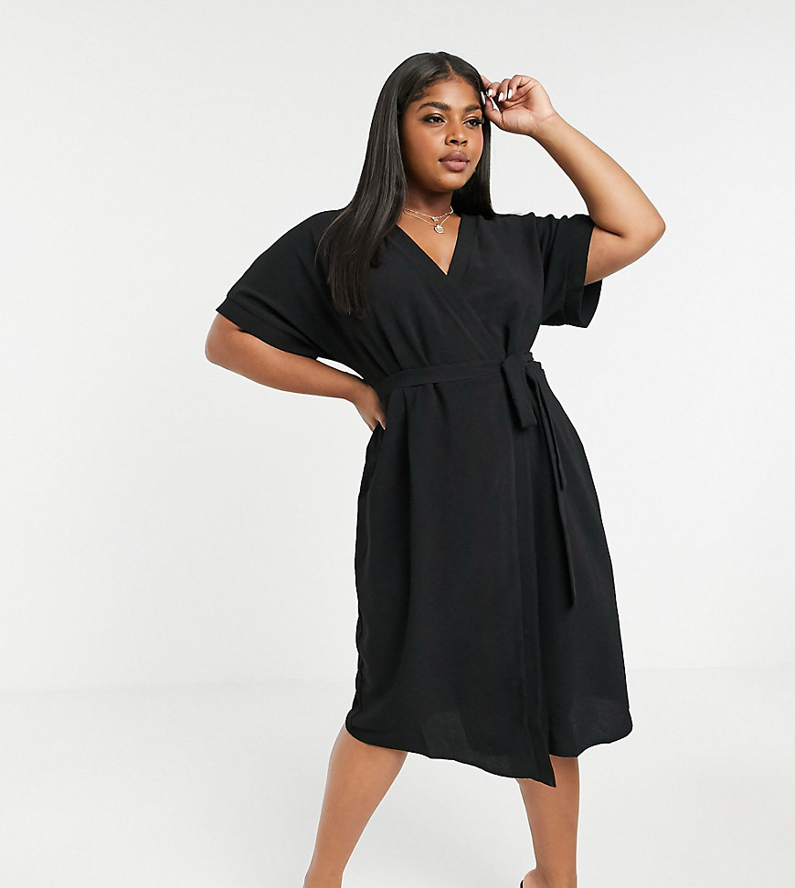 Plus-size dress by ASOS DESIGN Simple meet stylish V-neck Short sleeves Wrap front Tie waist Regular fit True to size