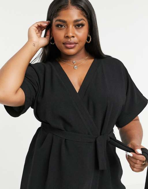 ASOS DESIGN Curve wrap midi dress in black