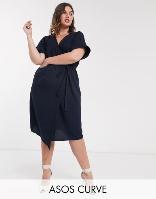 ASOS DESIGN Curve wrap midi dress in navy