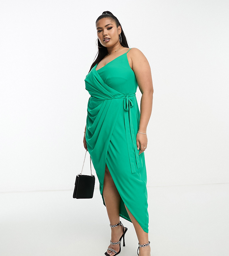 ASOS DESIGN Curve wrap midi dress with tie side in green