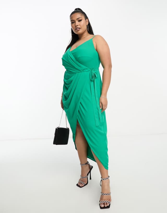 ASOS DESIGN Curve wrap midi dress with tie side in green