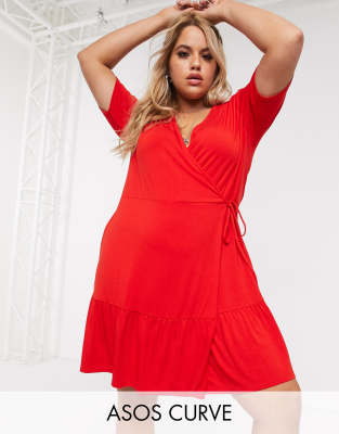 ASOS DESIGN Curve wrap mini dress in red