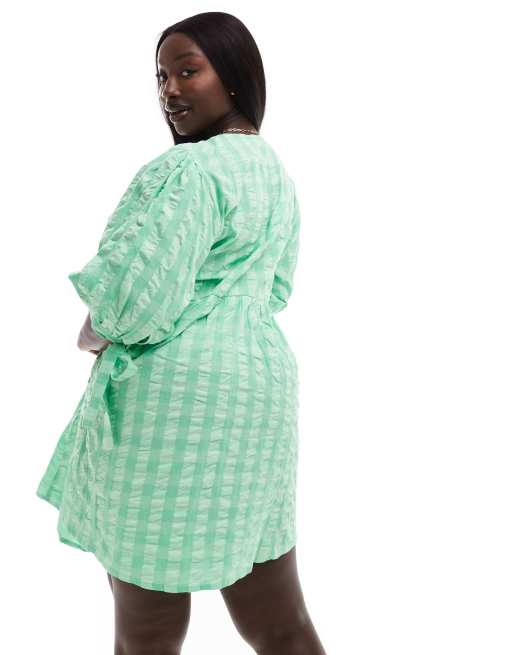 asos design mixed gingham and floral tiered mini smock dress ASOS DESIGN Curve wrap mini smock dress in bright gingham
