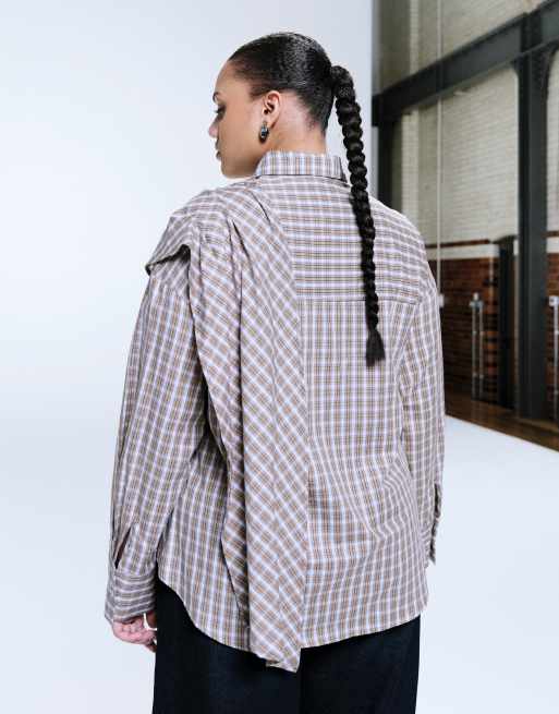 ASOS DESIGN Curve wrap scarf detail oversized shirt in plaid, 3 of 4