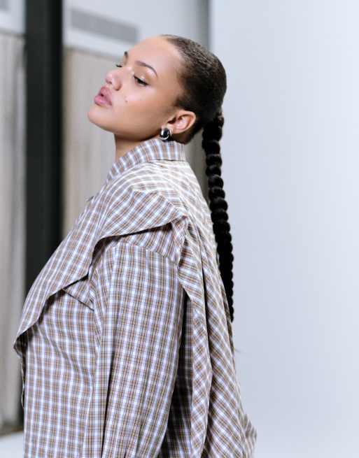 ASOS DESIGN Curve wrap scarf detail oversized shirt in plaid, 4 of 4