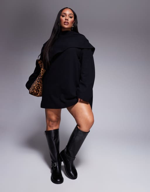 ASOS DESIGN Curve wrap scarf neck mini dress in black