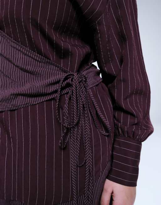 ASOS DESIGN Curve wrap shirt in cutabout plum stripes - part of a set, 3 of 4