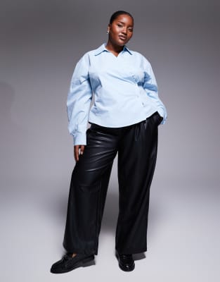 Asos Curve Asos Design Curve Wrap Shirt With Cocoon Sleeve In Blue