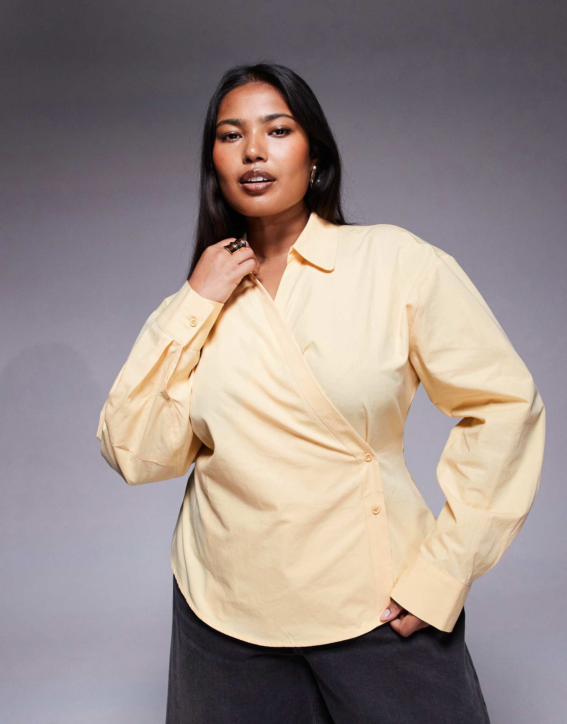 asos design curve wrap shirt with cocoon sleeves in buttermilk