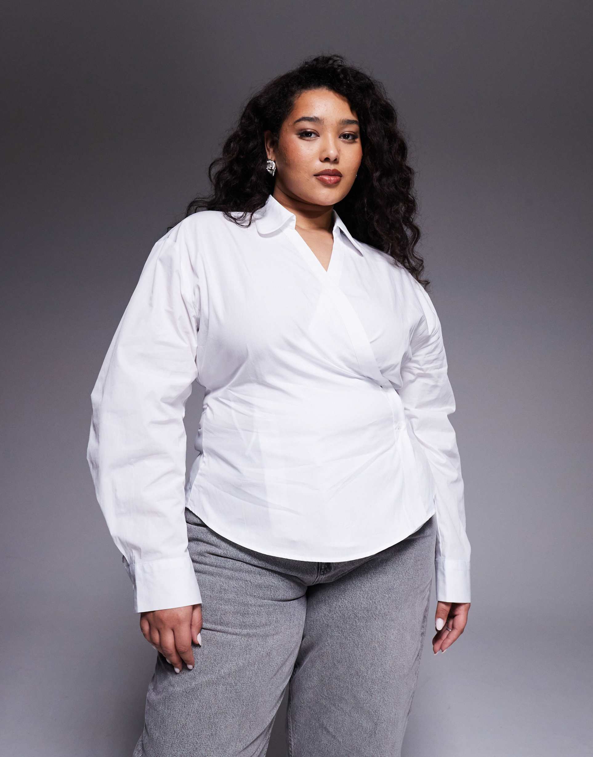 asos design curve wrap shirt with cocoon sleeves in white