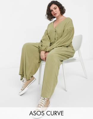 khaki wrap jumpsuit