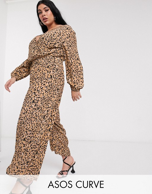 ASOS DESIGN curve wrap tie jumpsuit in leopard print