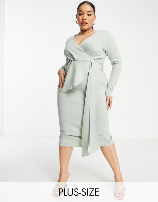 ASOS DESIGN Curve wrap tie side bodycon midi dress in sage
