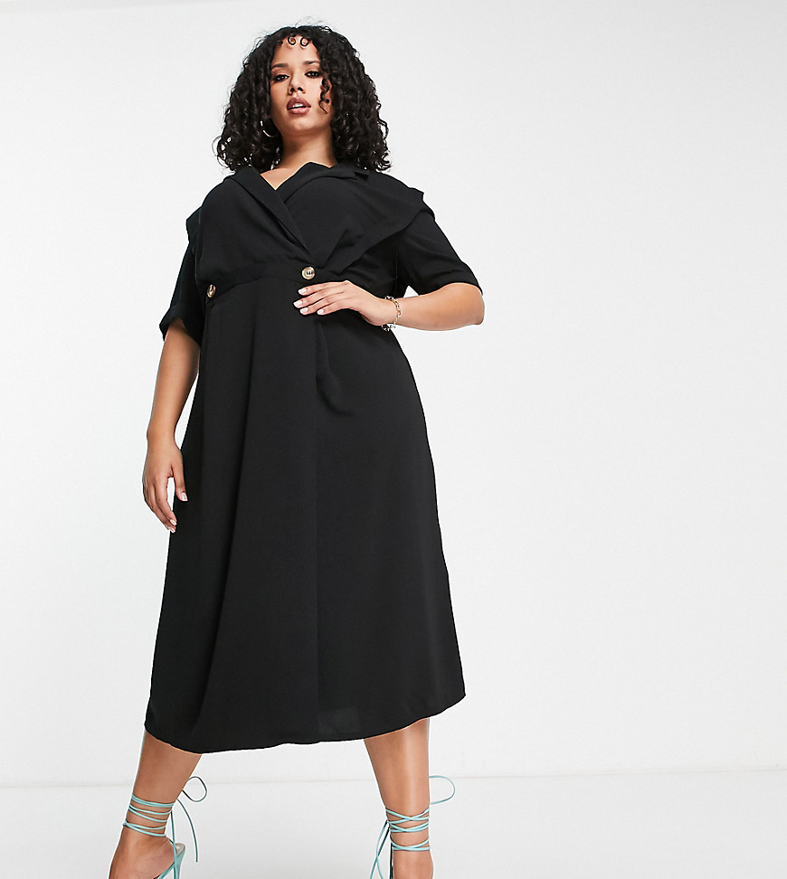 Plus-size dress by ASOS DESIGN Next stop: checkout Shoulder pads Wrap front Short sleeves Button fastening Regular fit