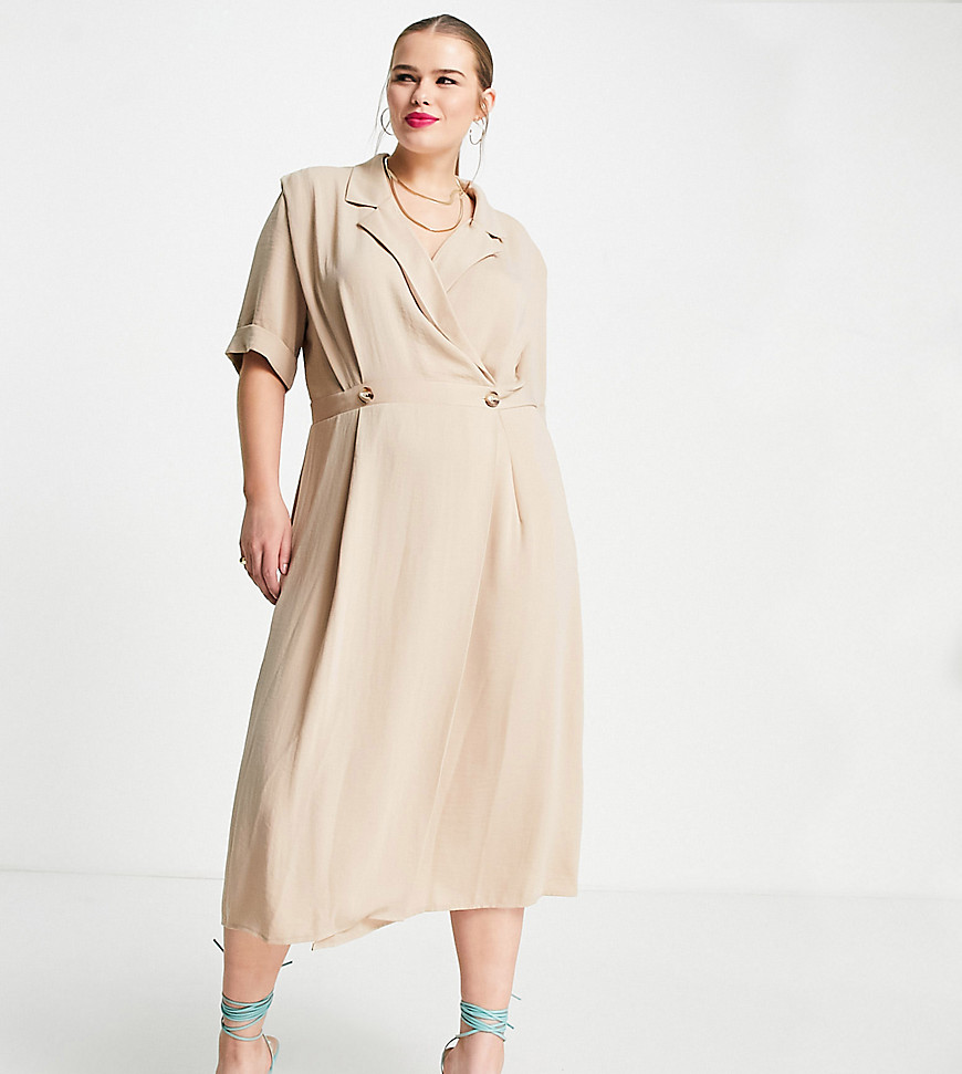 Plus-size dress by ASOS DESIGN Coming soon to your IG feed Wrap design Notch lapels Button Fastening Padded shoulders Regular fit