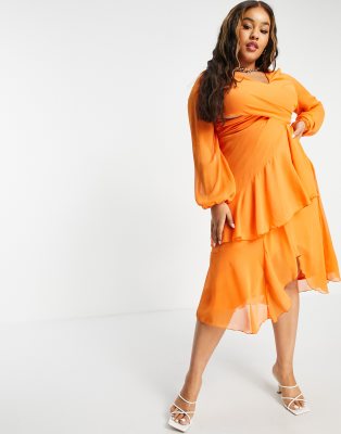 asos orange wrap dress