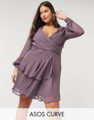 mauve wrap dress long