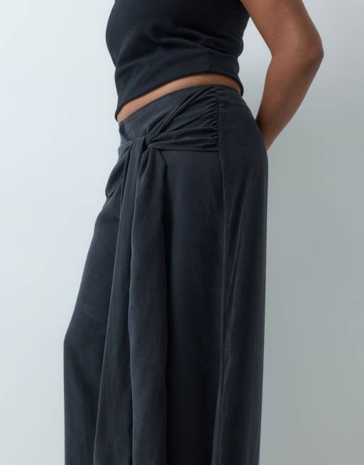 ASOS DESIGN Curve wrapover detail wide leg pants in black, 4 of 5