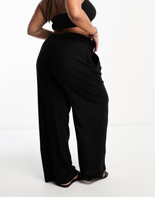 ASOS DESIGN Curve – Wsuwane lniane spodnie w czarnym kolorze, 3 z 4