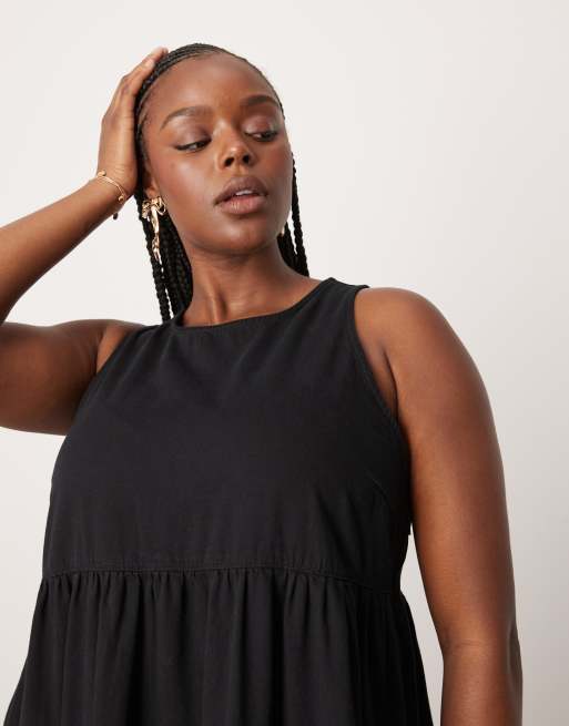 ASOS DESIGN Curve - Zachte denim maxi jurk met stroken in zwart, 3 van 4