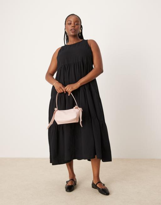 ASOS DESIGN Curve - Zachte denim maxi jurk met stroken in zwart, 4 van 4