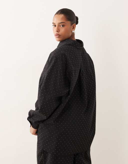 ASOS DESIGN Curve – Zdobiona strasami czarna koszula oversize, część zestawu, 2 z 4