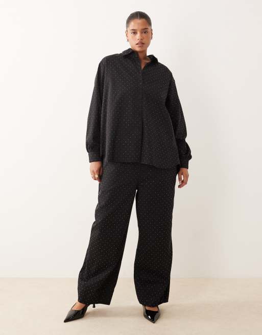 ASOS DESIGN Curve – Zdobiona strasami czarna koszula oversize, część zestawu, 3 z 4