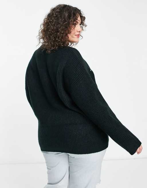 ASOS DESIGN Curve – Zdobiony kamieniami czarny prążkowany sweter, 2 z 4