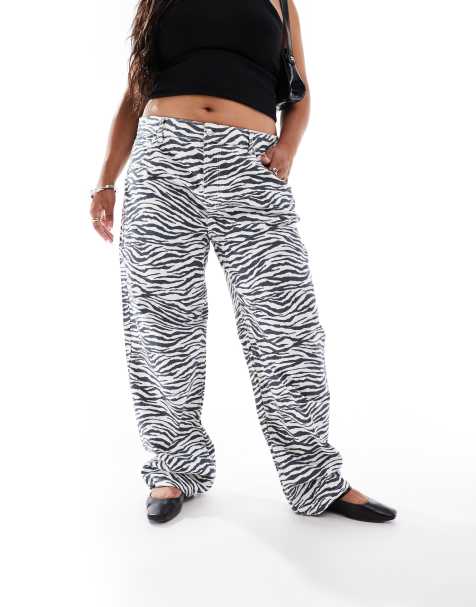 ASOS DESIGN Curve – Zebrarandiga, baggy jeans - view 1