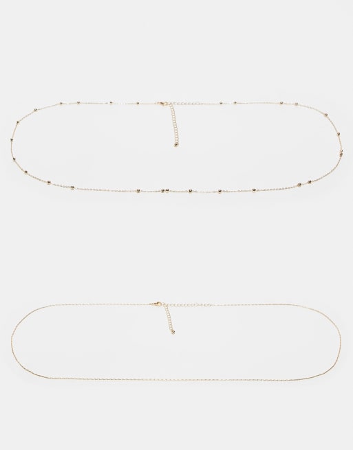 ASOS DESIGN Curve – Zestaw 2 łańcuszków na brzuch w odcieniu złotym, jeden z kuleczek, a drugi bardzo drobny