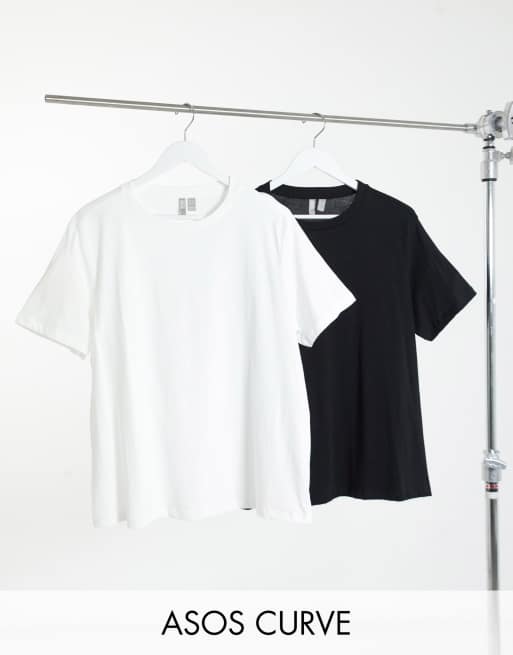 ASOS DESIGN Curve – Zestaw 2 bawełnianych T-shirtów z okrągłym dekoltem w kolorze czarnym i białym – zestaw w dobrej cenie – MULTI