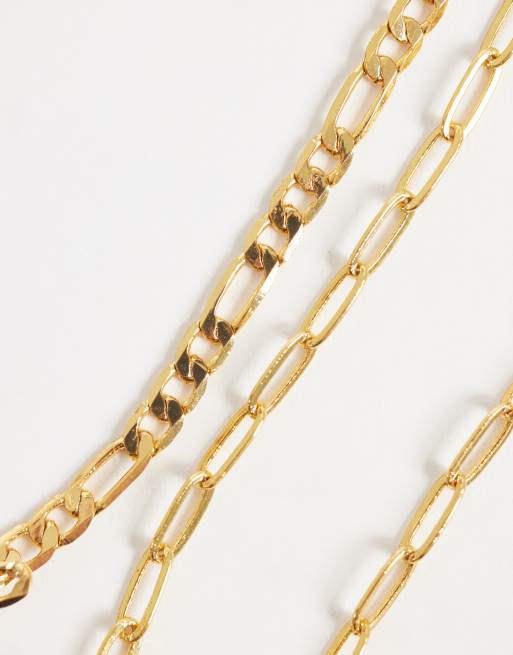 ASOS DESIGN Curve – Zestaw 2 bransoletek łańcuszkowych powlekanych 14-karatowym złotem, 2 z 3
