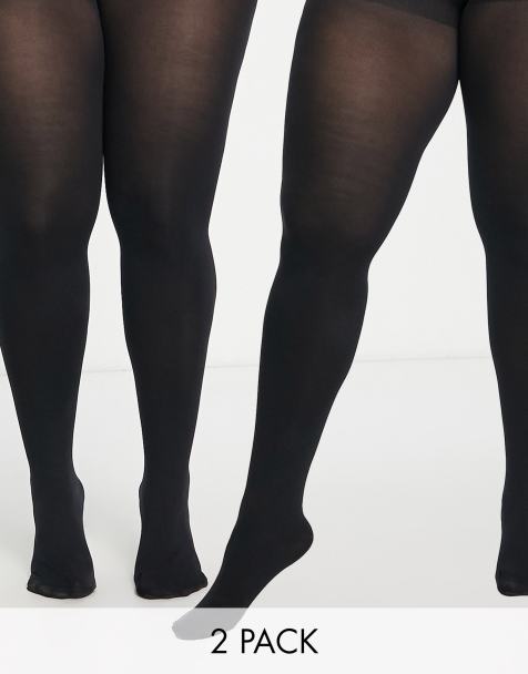 ASOS DESIGN Curve – Zestaw 2 par bardzo elastycznych czarnych rajstop 90 den - view 1