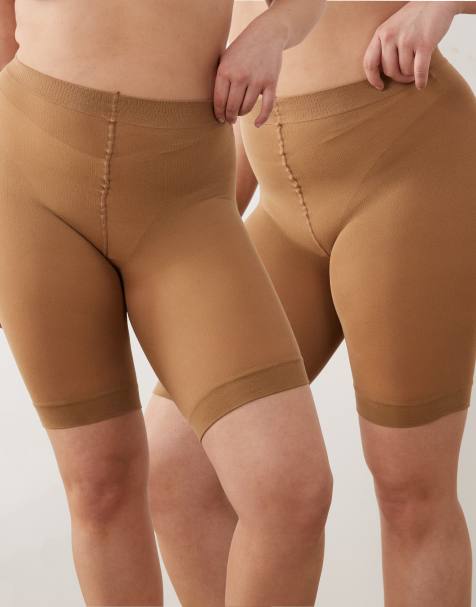 ASOS DESIGN Curve – Zestaw 2 par ochronnych szortów wygładzających w kolorze złotego brązu - view 1