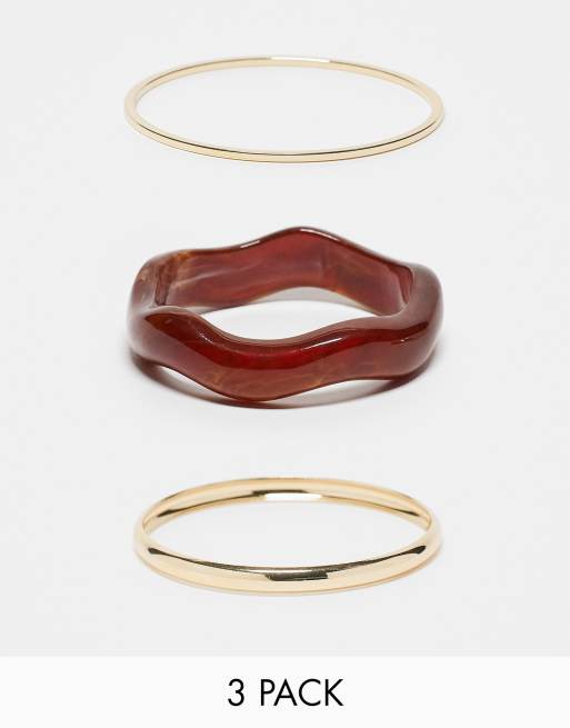 ASOS DESIGN Curve – Zestaw 3 bransoletek w kolorze złota i z tworzywa