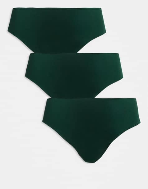 ASOS DESIGN Curve – Zestaw 3 ciemnozielonych nieodznaczających się fig brazylijskich z koronką - view 1