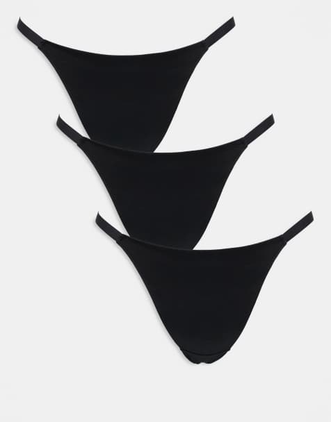 ASOS DESIGN Curve 3 pack tanga thongs in black